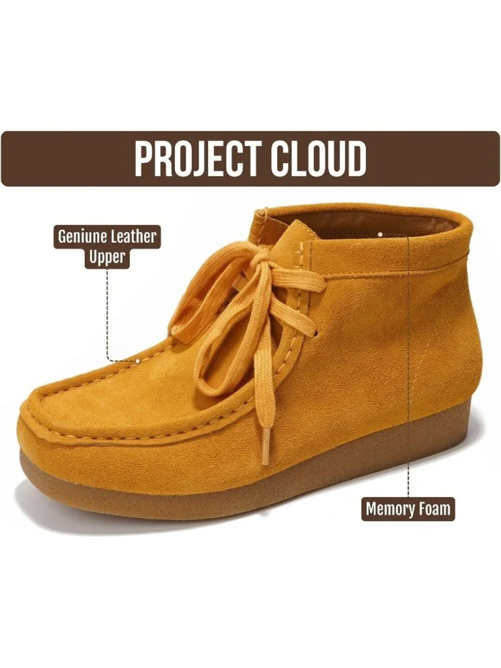 Women's Mustard Genuine Leather Comfortable Non-Slip Memory Foam Ankle & Booties
